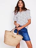 Boden Mila Trim Detail Short Flutter Sleeve Polka Dot Cotton Blouse