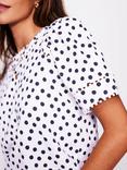Boden Mila Trim Detail Short Flutter Sleeve Polka Dot Cotton Blouse