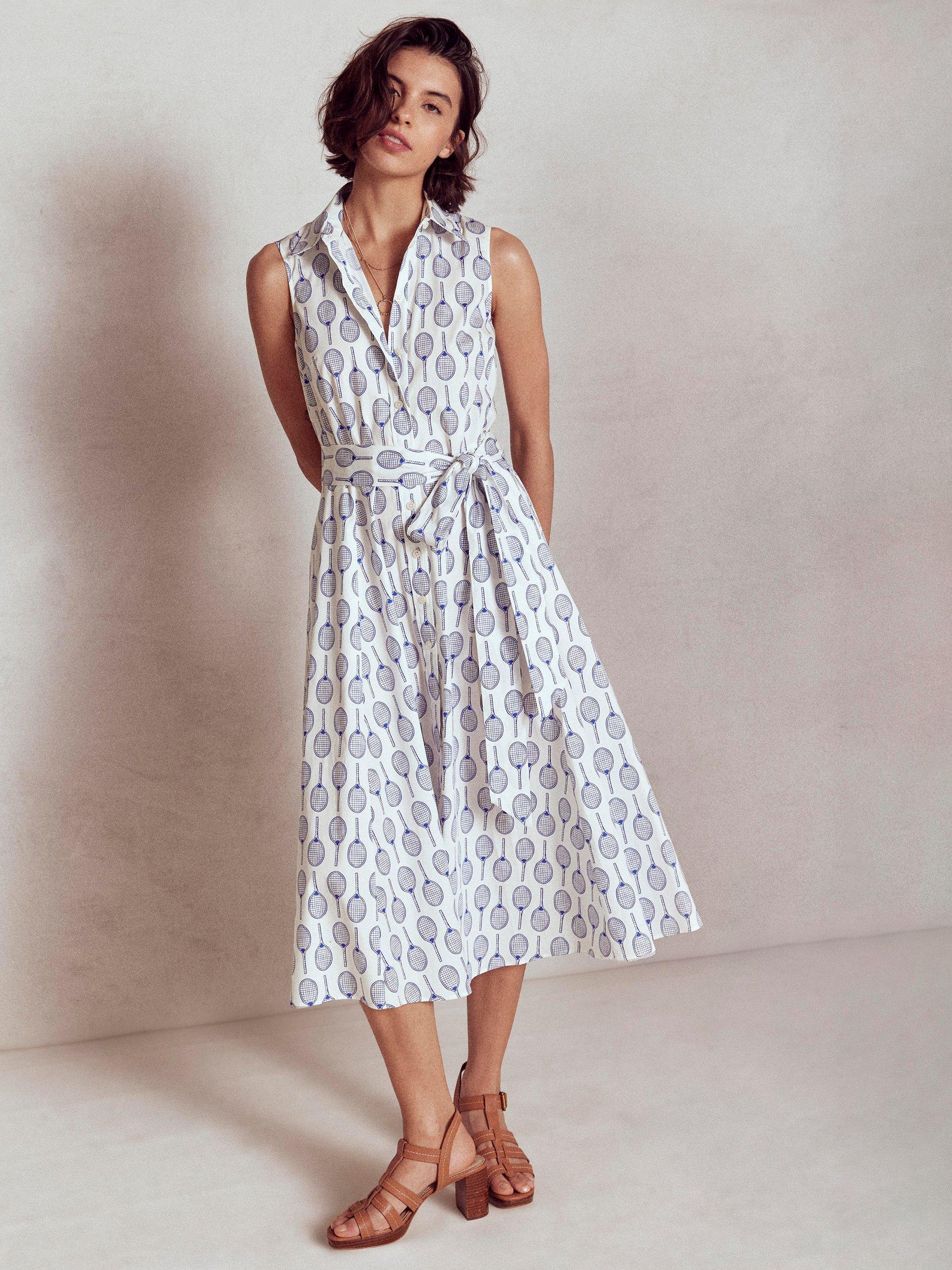 Product image 1 of 5, which shows Boden Amy Tennis Racket Sleeveless Shirt Dress, Ivory/Multi, 10