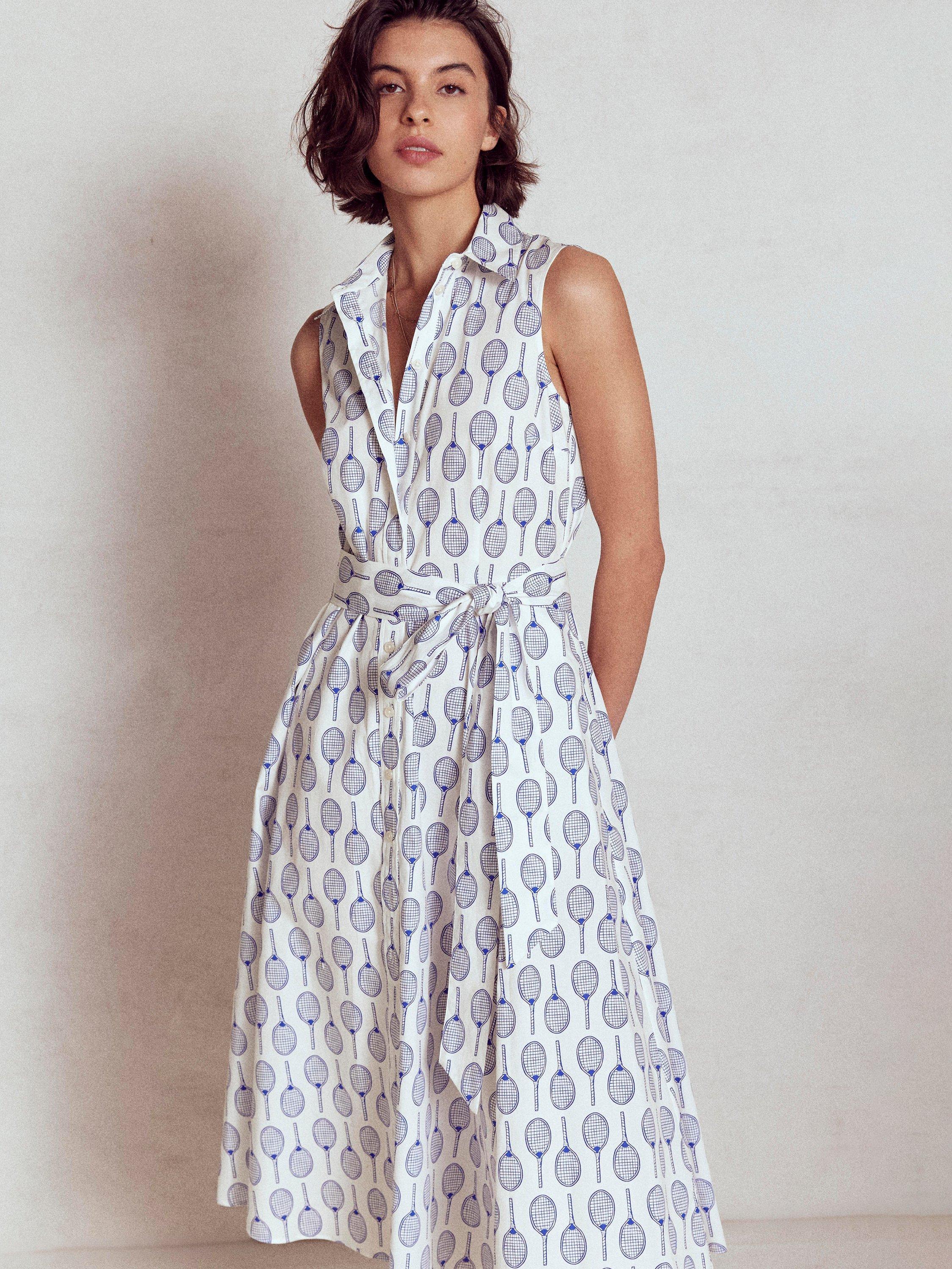 Product image 4 of 5, which shows Boden Amy Tennis Racket Sleeveless Shirt Dress, Ivory/Multi, 10