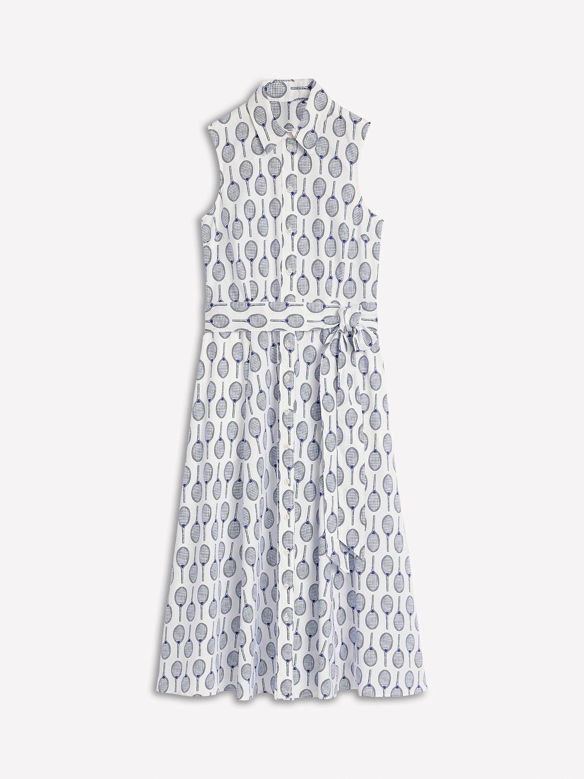 Product image 5 of 5, which shows Boden Amy Tennis Racket Sleeveless Shirt Dress, Ivory/Multi, 10