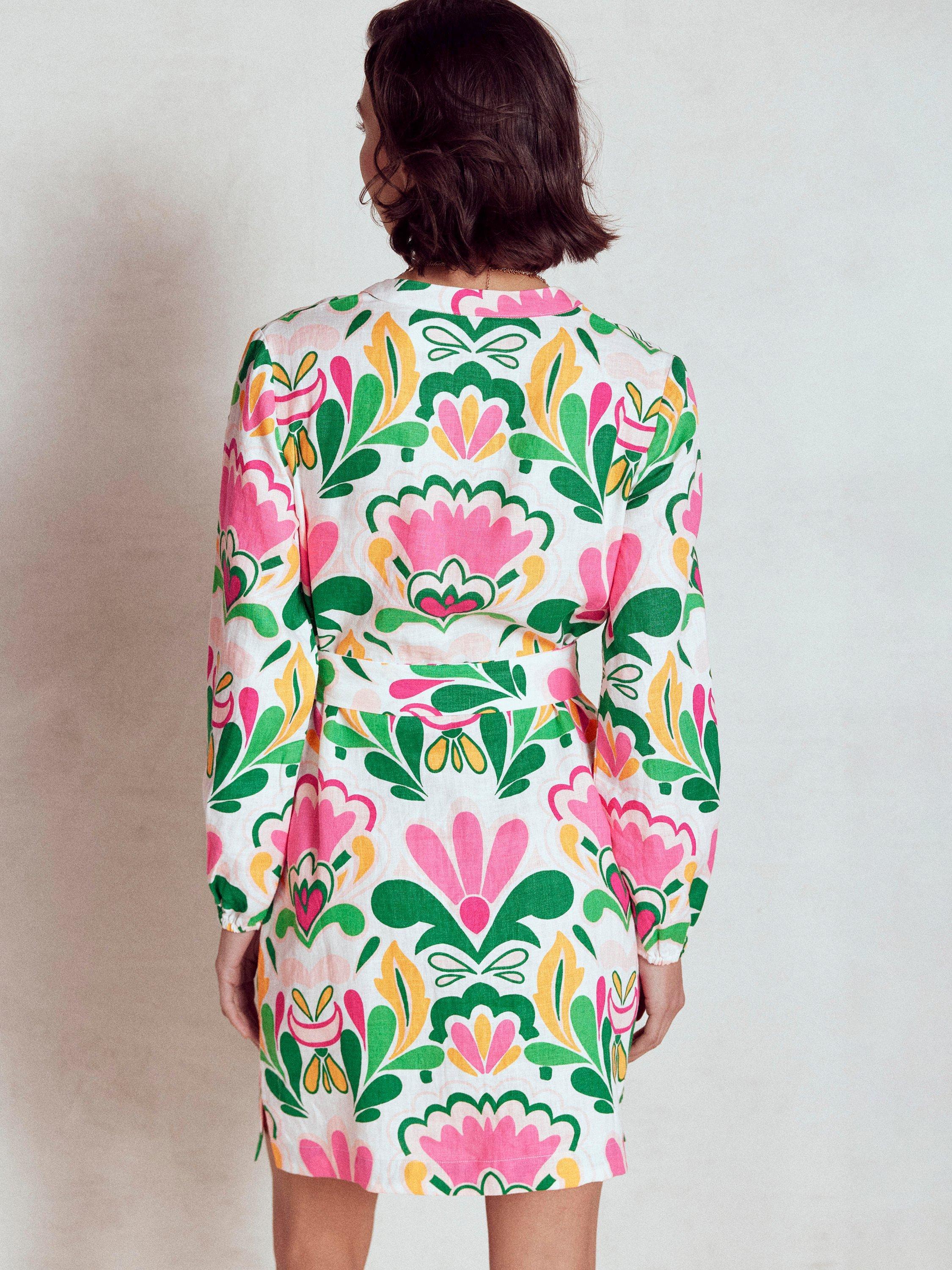Product image 3 of 6, which shows Boden Cleo Tie Waist Floral Pure Linen Dress, Multi, 10
