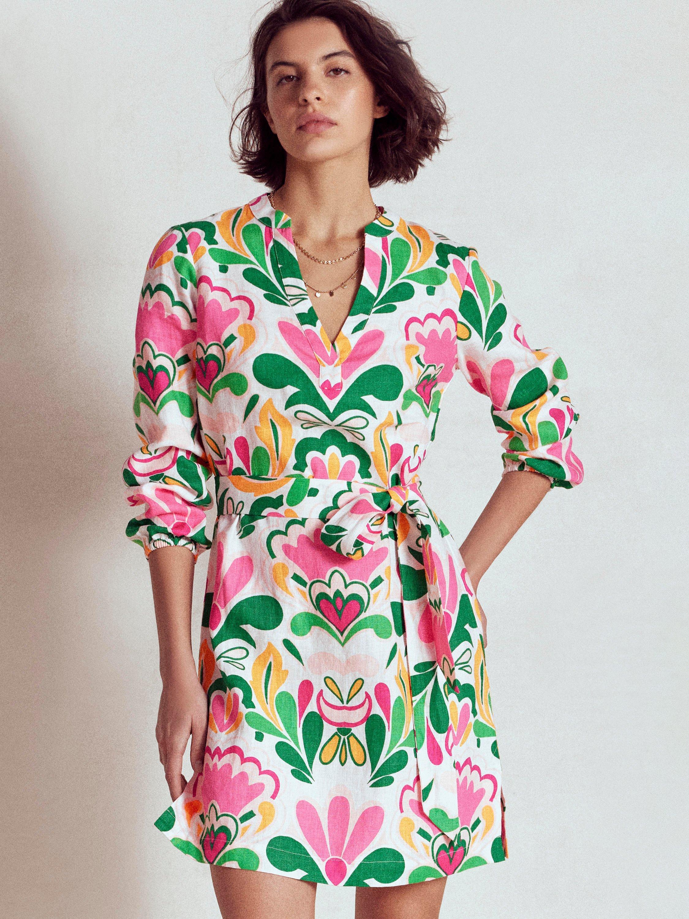 Product image 5 of 6, which shows Boden Cleo Tie Waist Floral Pure Linen Dress, Multi, 10