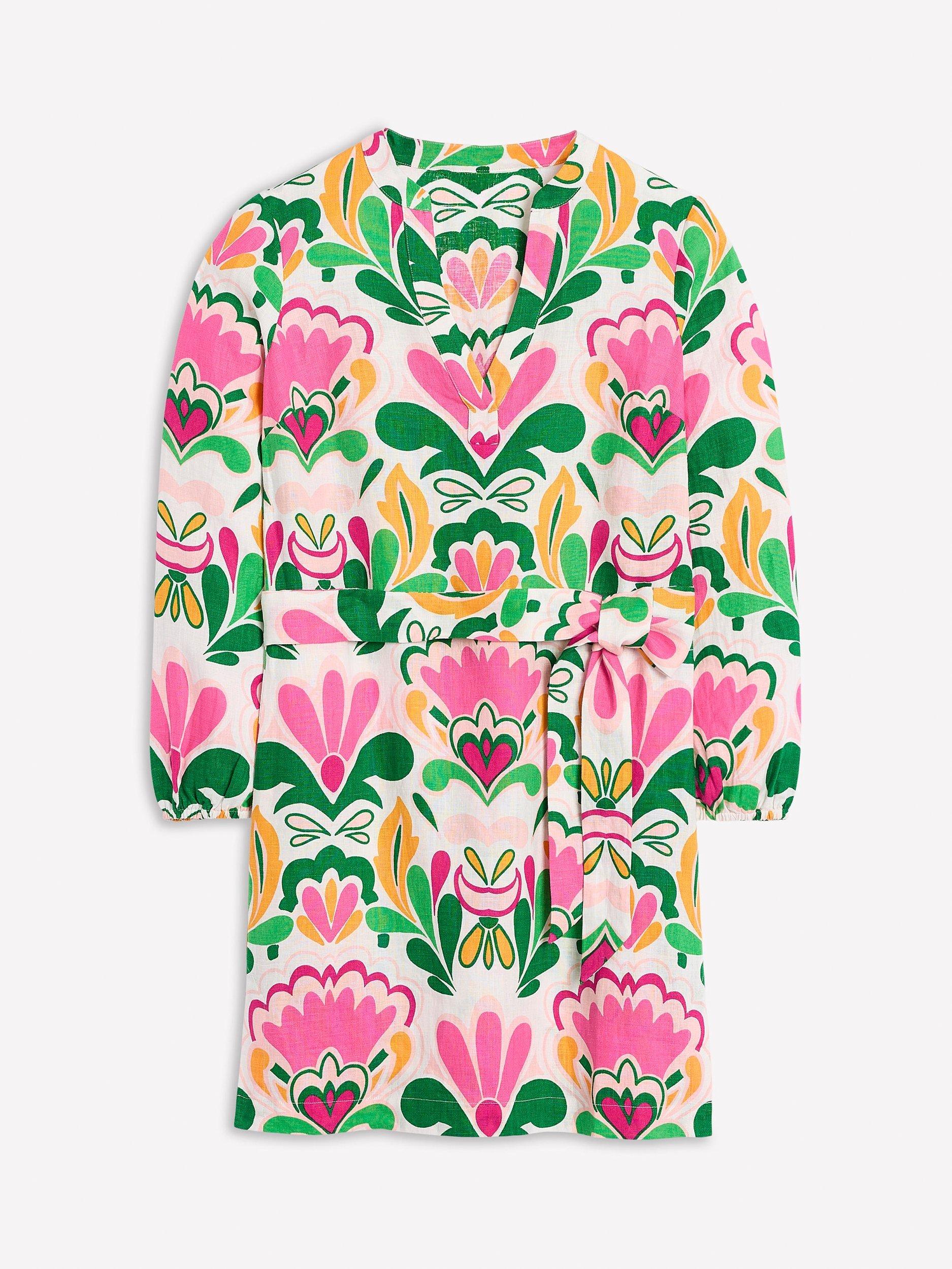 Product image 6 of 6, which shows Boden Cleo Tie Waist Floral Pure Linen Dress, Multi, 10