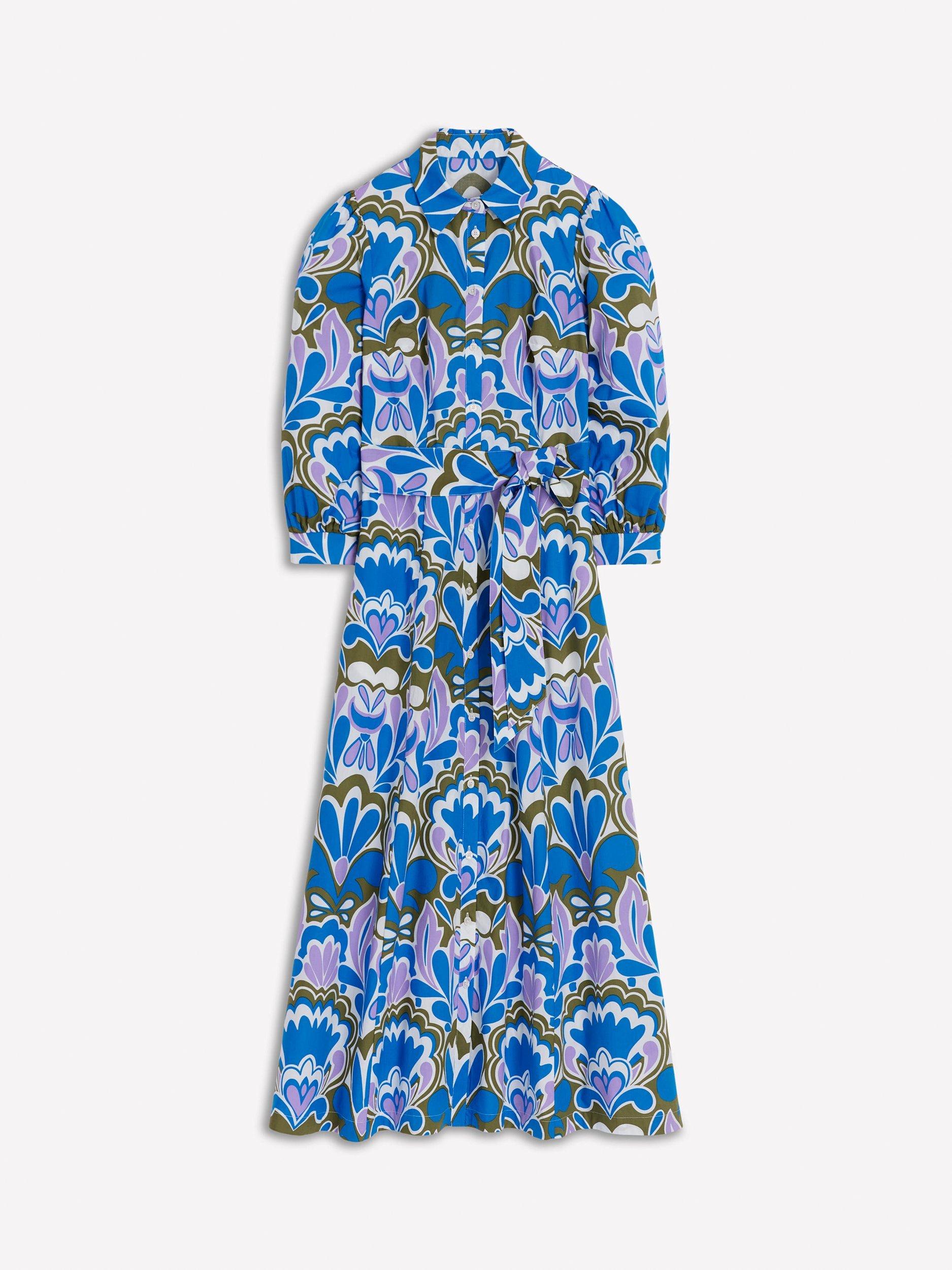 Product image 5 of 5, which shows Boden Clara Floral Belted Cotton Midi Shirt Dress, Blue/Multi, 8