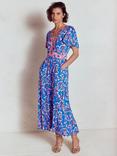 Boden Ellie Floral Flutter Maxi Tea Dress, Blue/Multi
