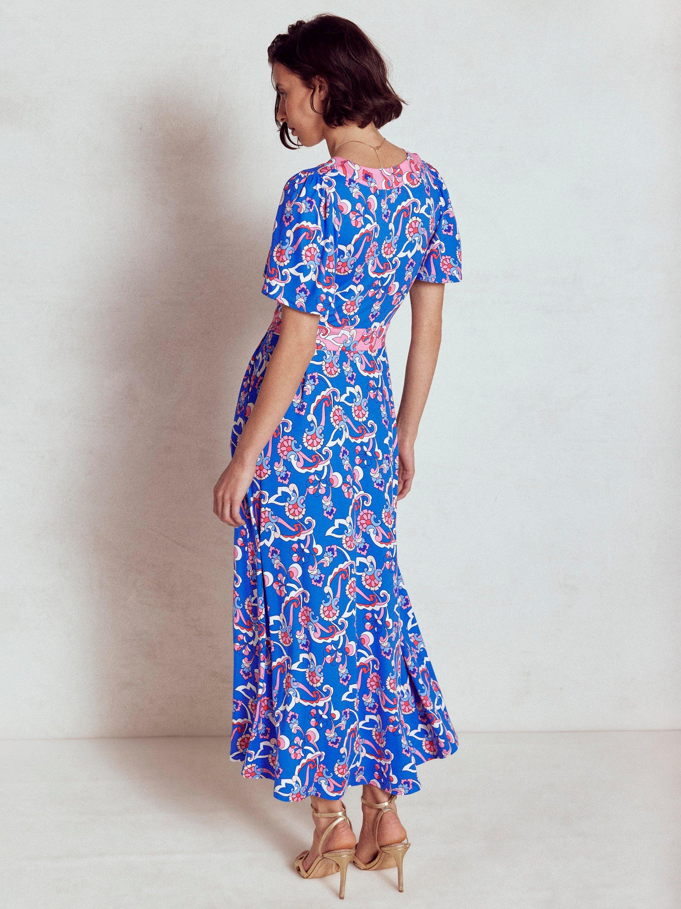 Product image 3 of 5, which shows Boden Ellie Floral Flutter Maxi Tea Dress, Blue/Multi, 8