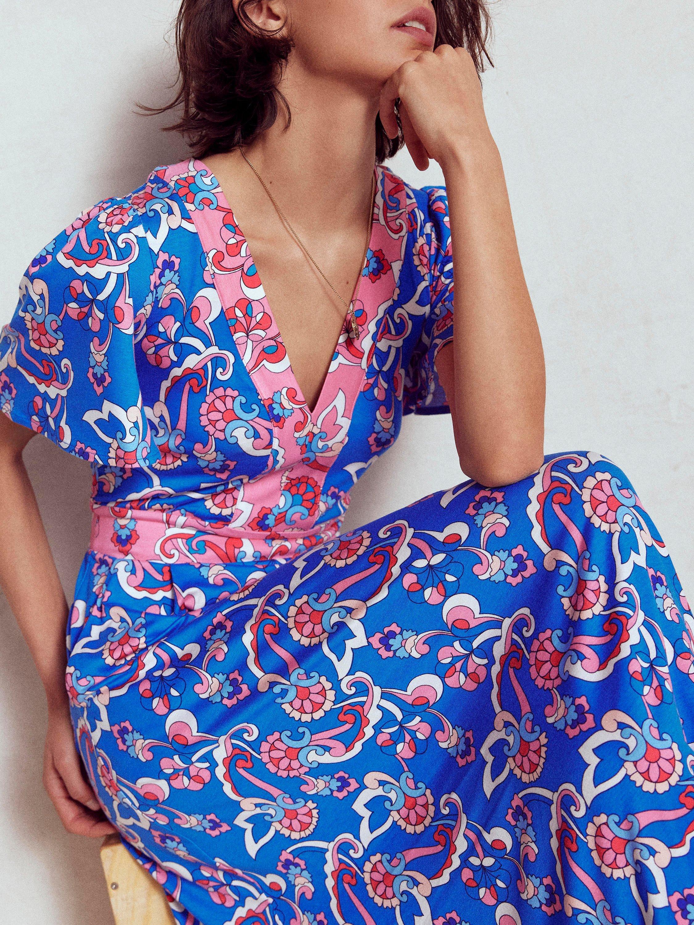 Product image 4 of 5, which shows Boden Ellie Floral Flutter Maxi Tea Dress, Blue/Multi, 8