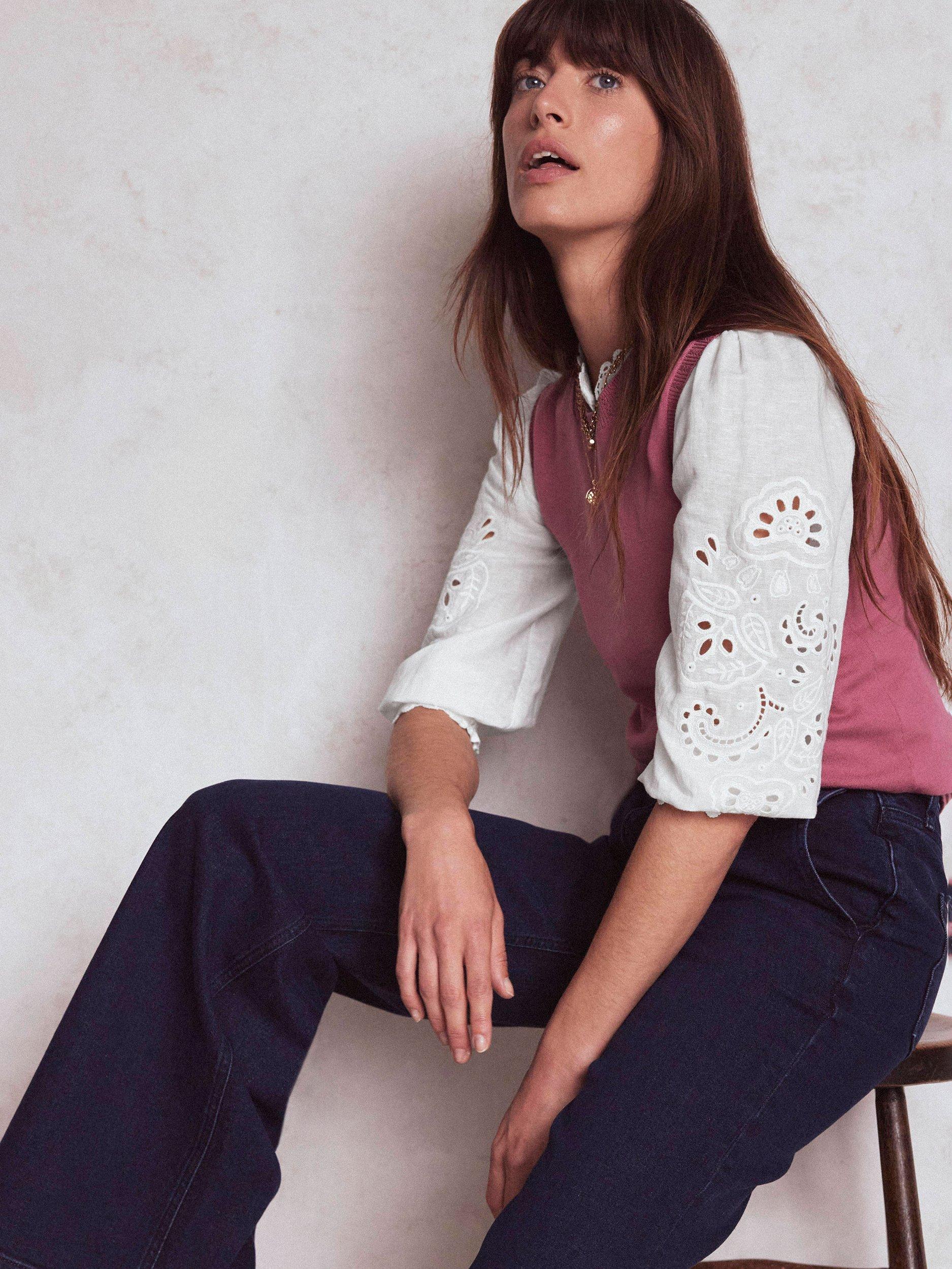 Product image 4 of 4, which shows Boden Alicia Linen Rich Cutwork Top, White, 10