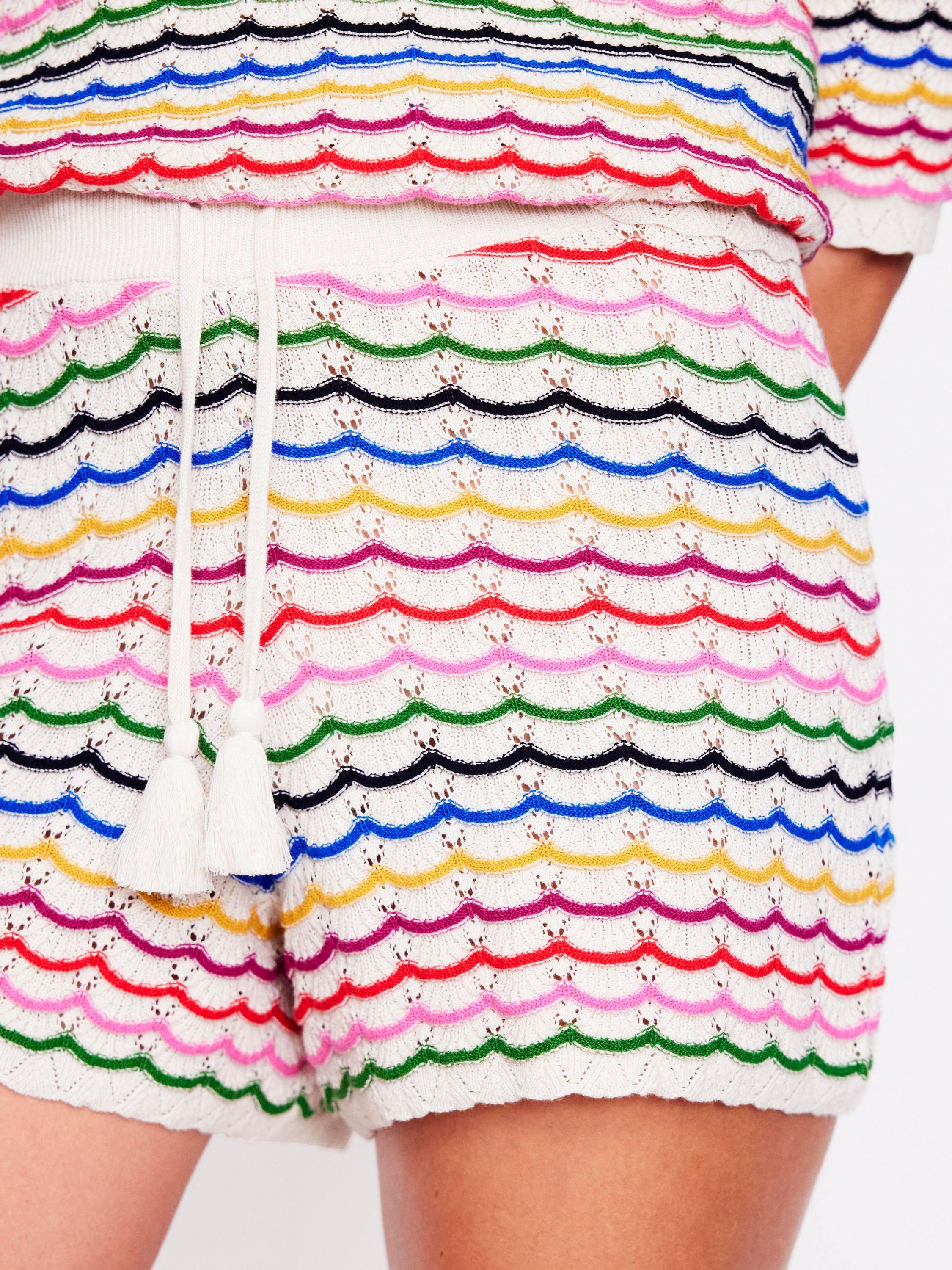 Product image 2 of 6, which shows Boden Textured Stripe Chevron Stitched Cotton Culottes Shorts, Multi, L