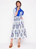 Boden Verity Tennis Racket Pure Linen Skirt, Ivory/Multi