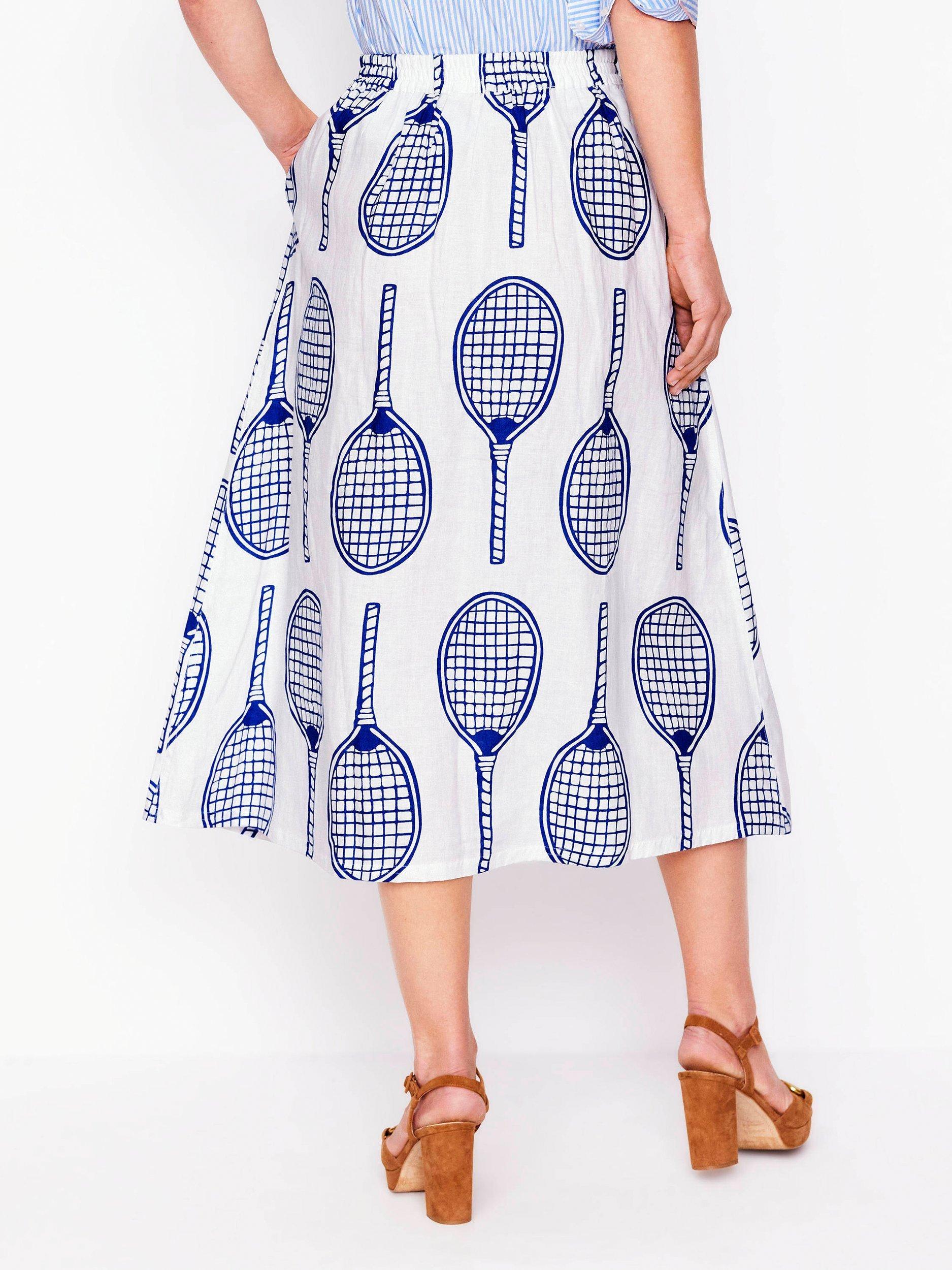 Product image 3 of 5, which shows Boden Verity Tennis Racket Pure Linen Skirt, Ivory/Multi, 10