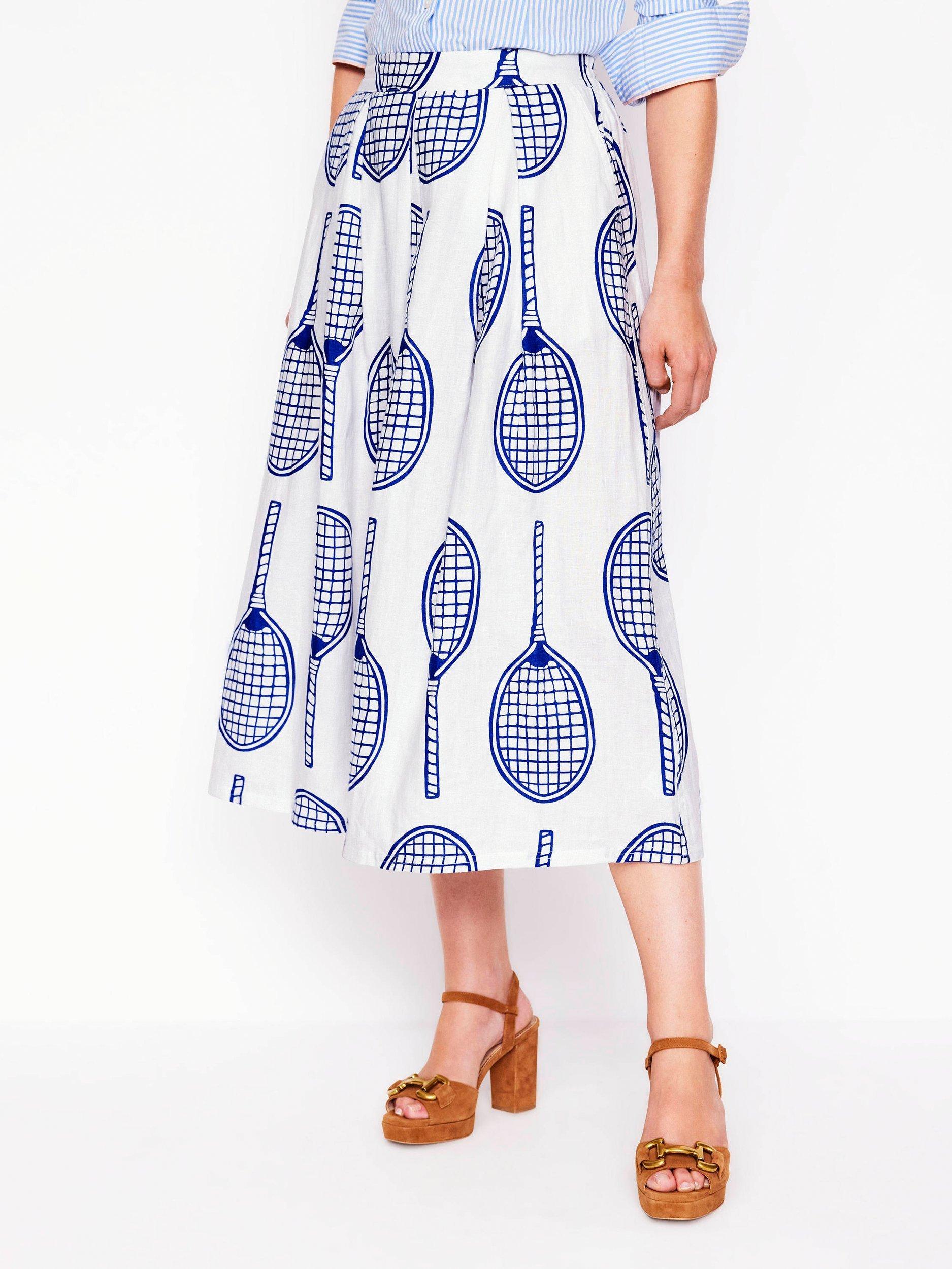 Product image 4 of 5, which shows Boden Verity Tennis Racket Pure Linen Skirt, Ivory/Multi, 10
