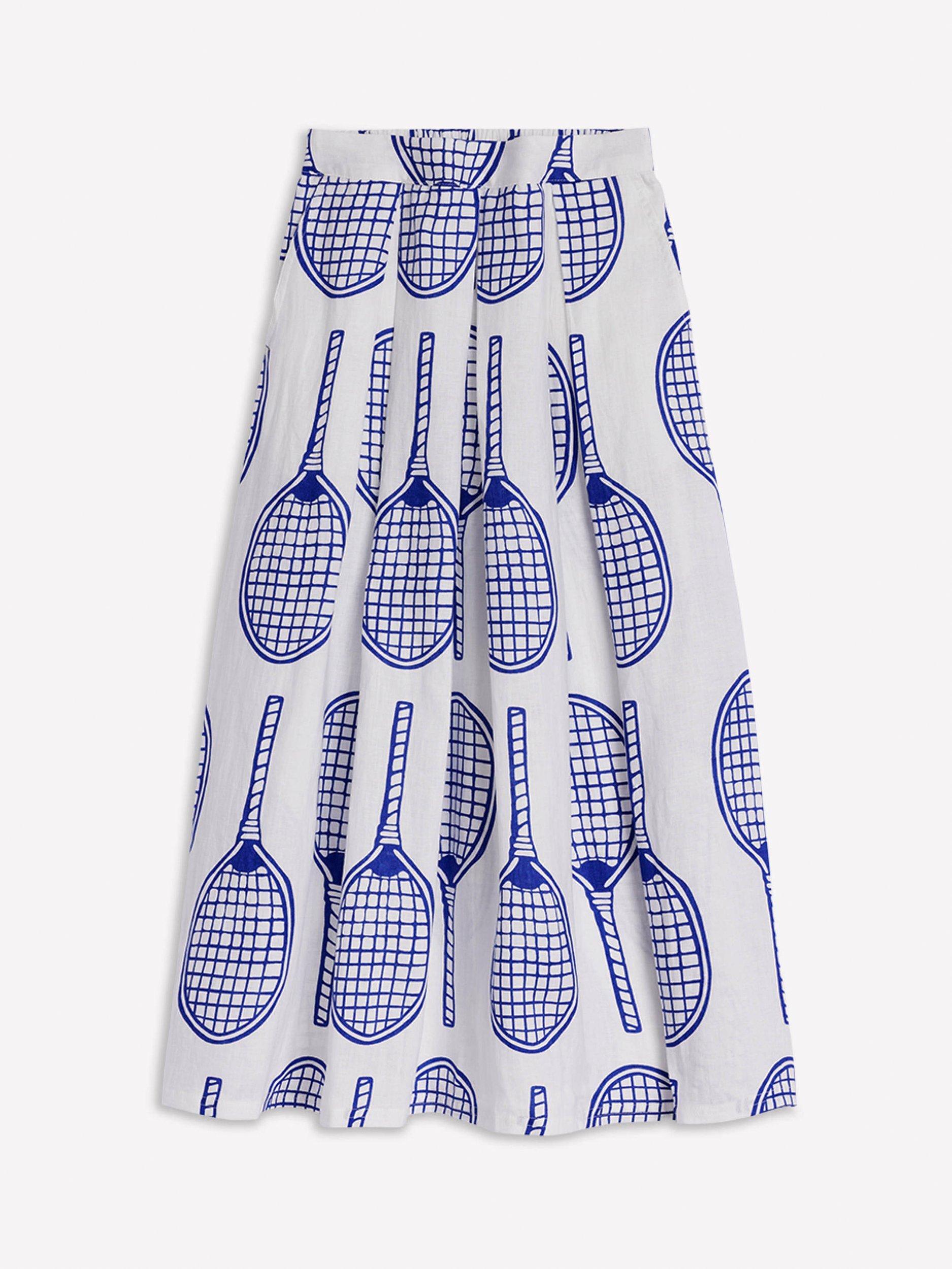 Product image 5 of 5, which shows Boden Verity Tennis Racket Pure Linen Skirt, Ivory/Multi, 10