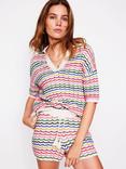 Boden Scallop Stripe Collared Henley Jumper, Multi