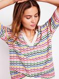 Boden Scallop Stripe Collared Henley Jumper, Multi