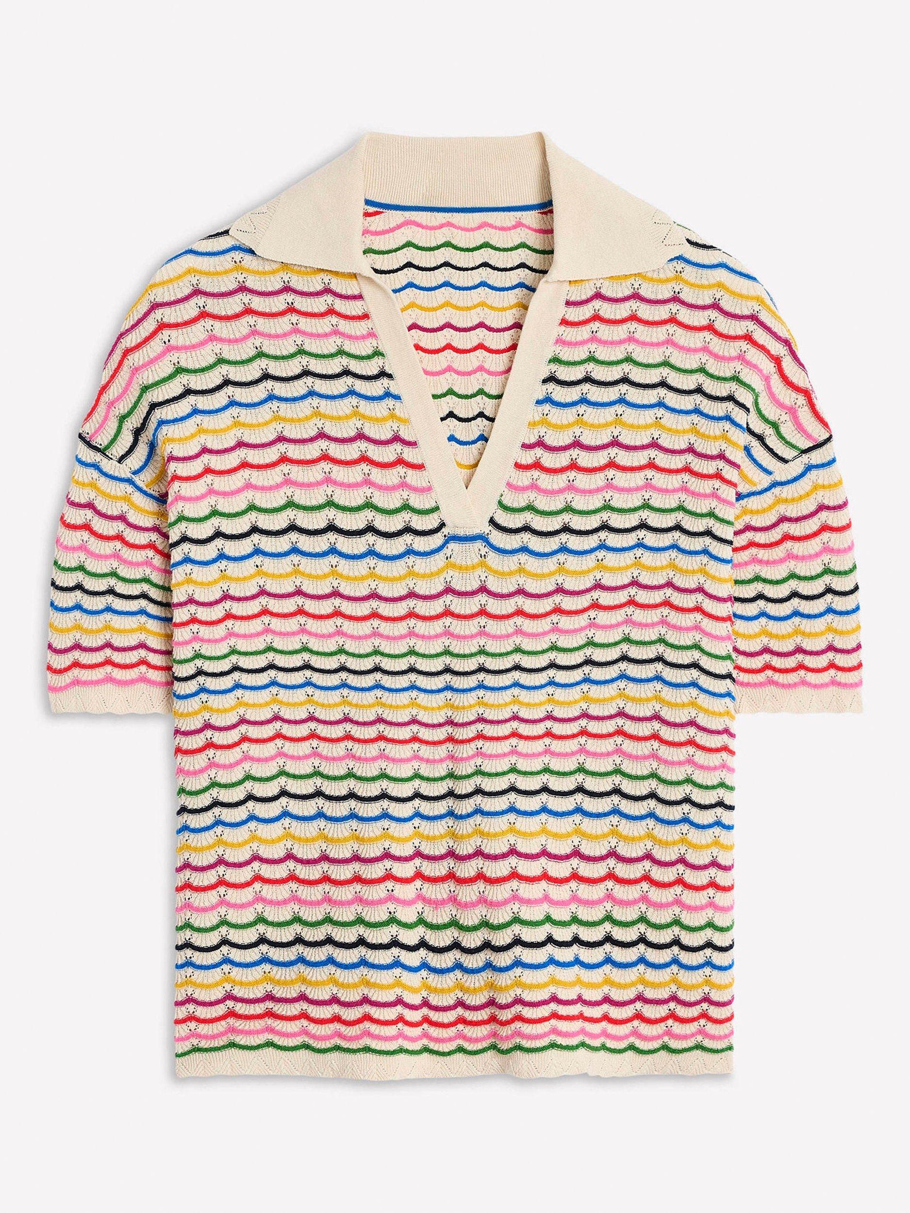 Product image 5 of 6, which shows Boden Scallop Stripe Collared Henley Jumper, Multi, L