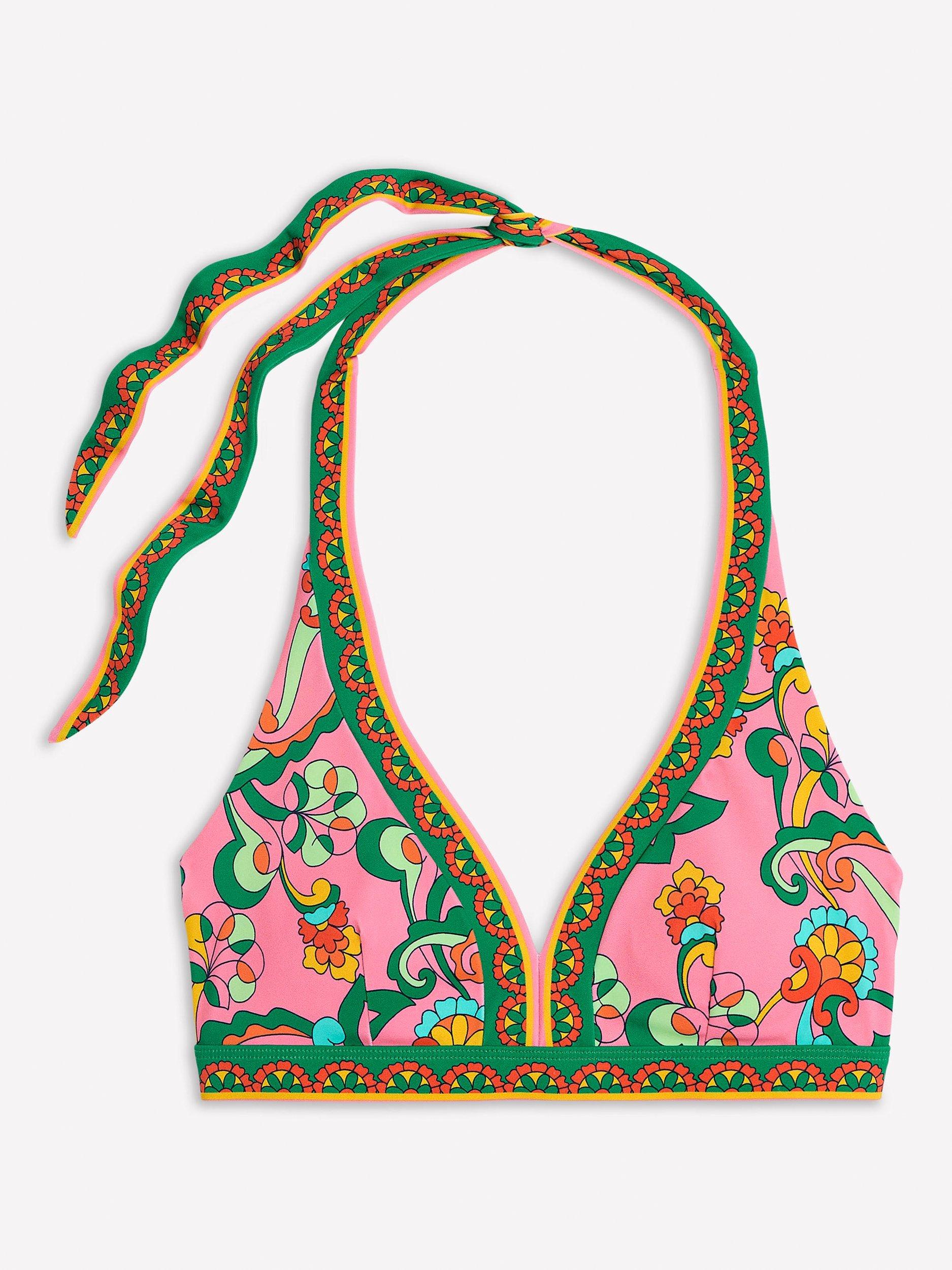 Product image 5 of 6, which shows Boden Ios Floral V Panel Tie Up Bikini Top, Pink/Multi, 8