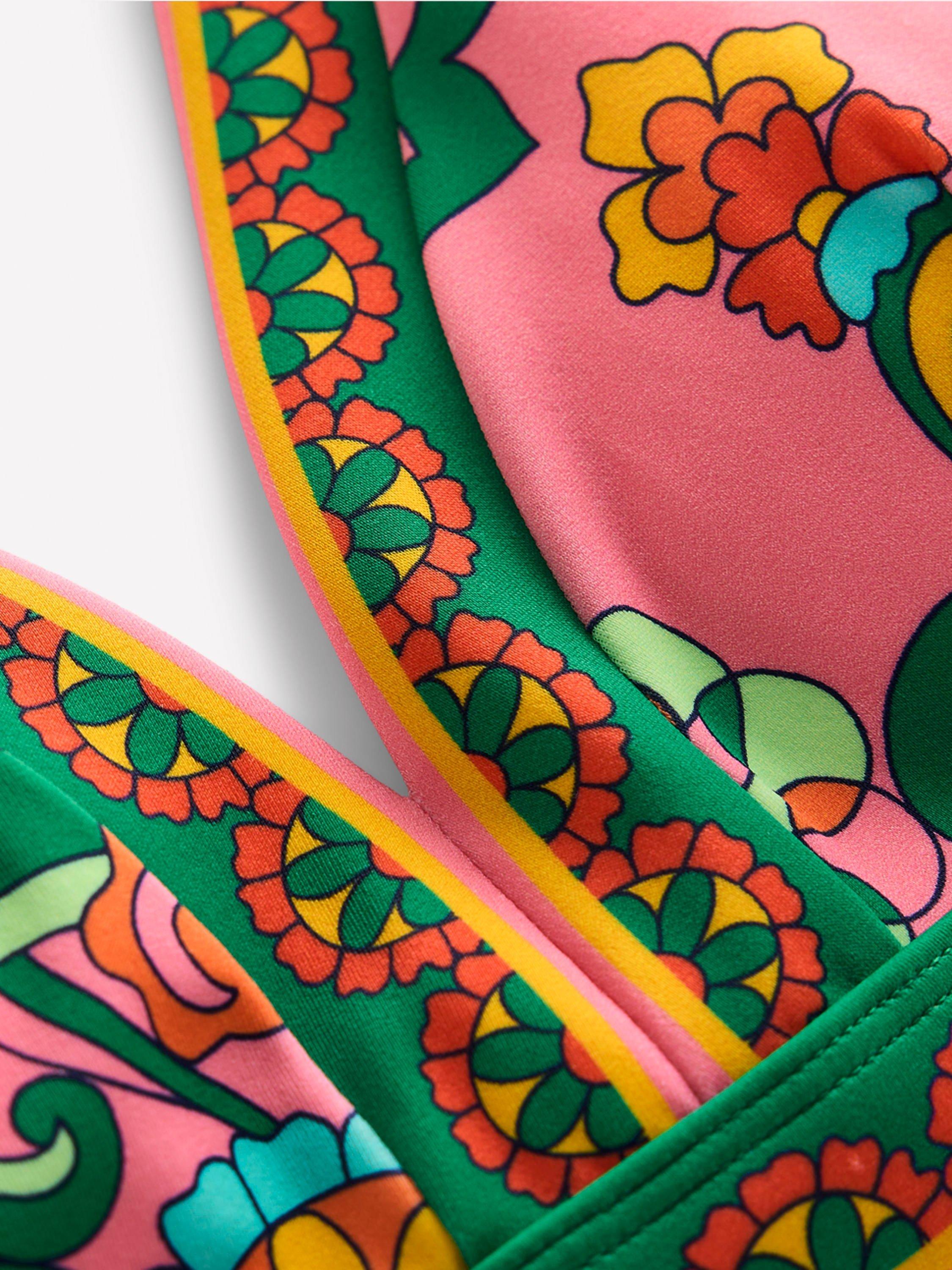 Product image 6 of 6, which shows Boden Ios Floral V Panel Tie Up Bikini Top, Pink/Multi, 8