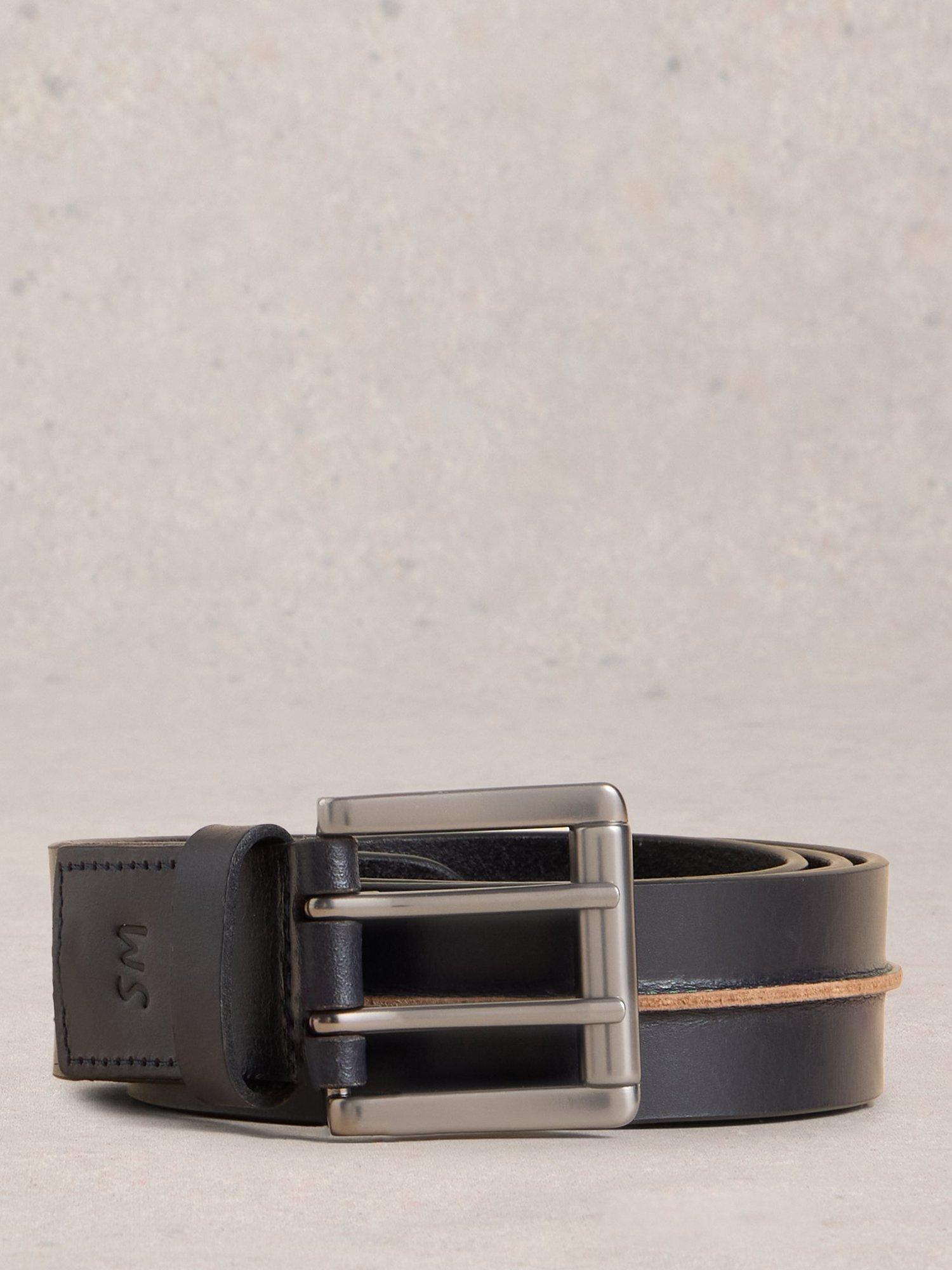 Product image 1 of 3, which shows White Stuff Raw Seam Leather Belt, Dark Navy, S-M