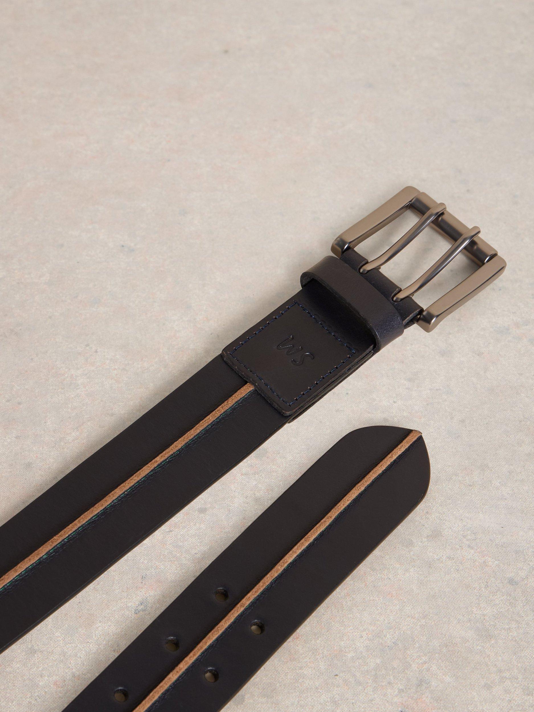 Product image 3 of 3, which shows White Stuff Raw Seam Leather Belt, Dark Navy, S-M