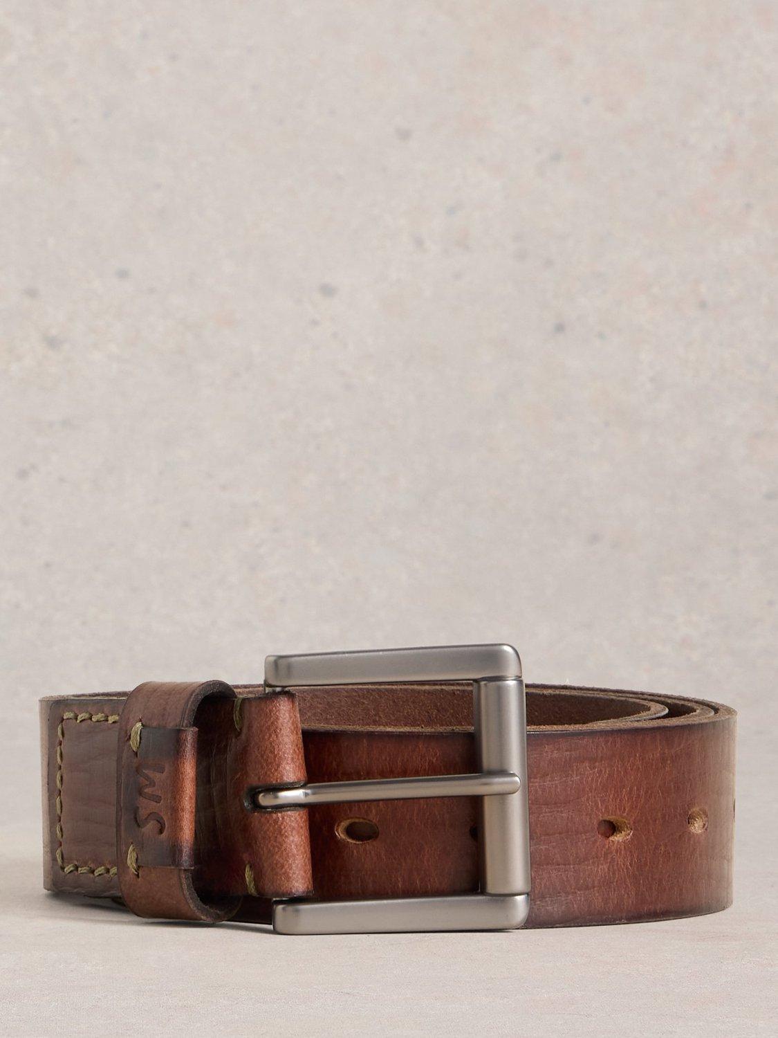 Product image 1 of 3, which shows White Stuff Punch Hole Leather Belt, Brown, S-M
