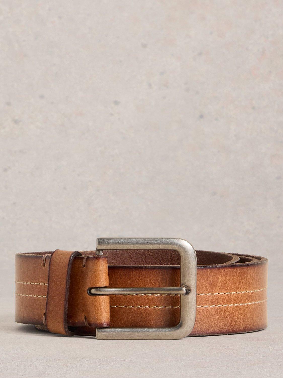 Product image 1 of 3, which shows White Stuff Double Row Leather Belt, Tan, M-L