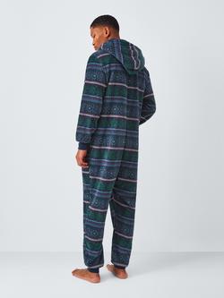 John Lewis Recycled Fairisle Christmas Hooded Onesie, Blue Navy - view 2, Blue Navy