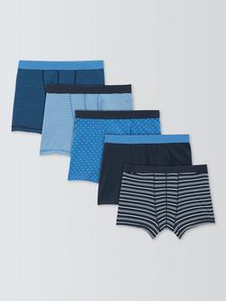 John Lewis Cotton Rich Jersey Trunks, Pack of 5, Blue/Multi, Blue/Multi