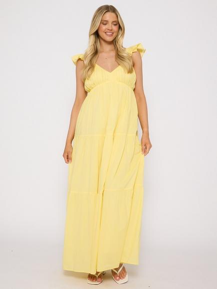 South Beach Frill Sleeve Tiered Maxi Dress, Yellow, Yellow