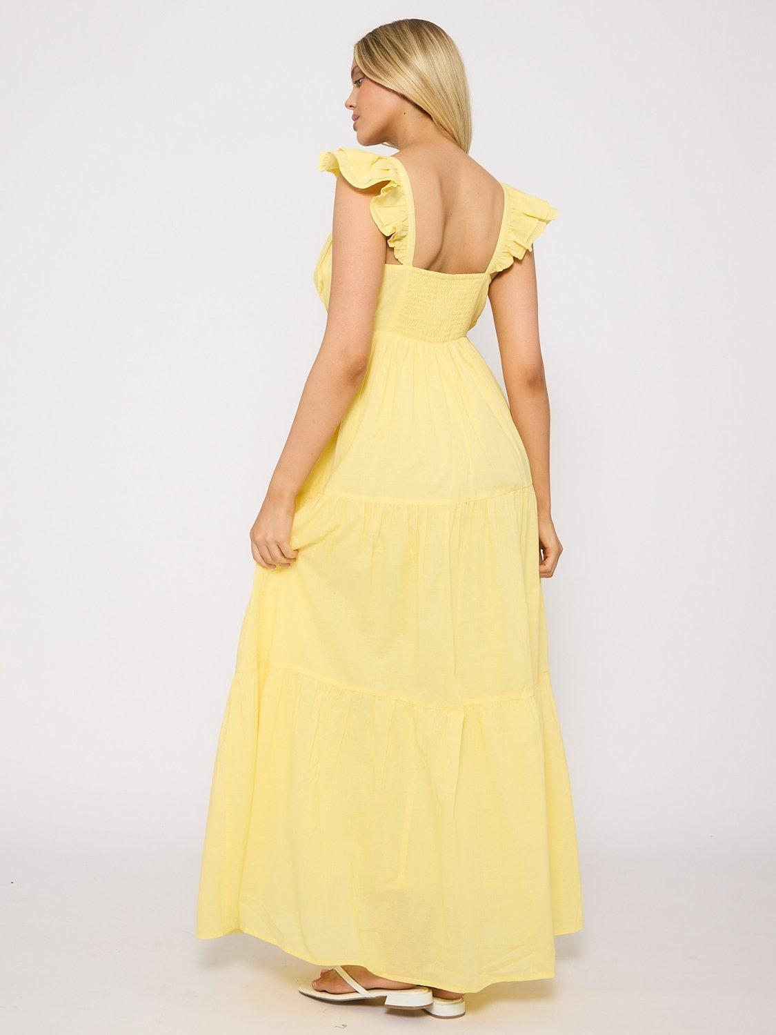 Product image 6 of 6, which shows South Beach Frill Sleeve Tiered Maxi Dress, Yellow, 10