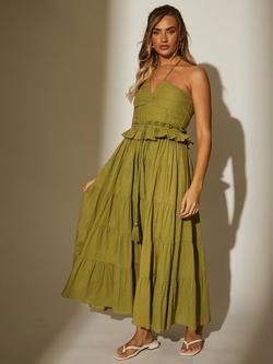 South Beach Halterneck Tiered Maxi Dress, Green, Green