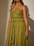 South Beach Halterneck Tiered Maxi Dress, Green