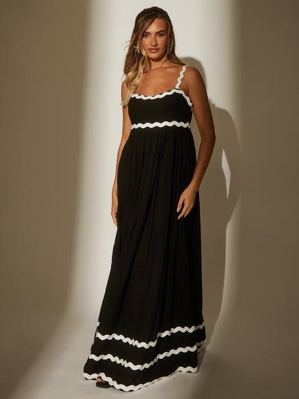South Beach Ric Rac Maxi Dress, Black, Black