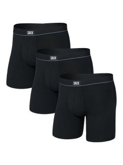 SAXX Essential Cotton Boxer Briefs, Pack of 3, Black, Black