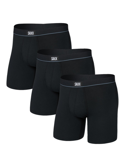 SAXX Essential Cotton Boxer Briefs, Pack of 3, Black, Black