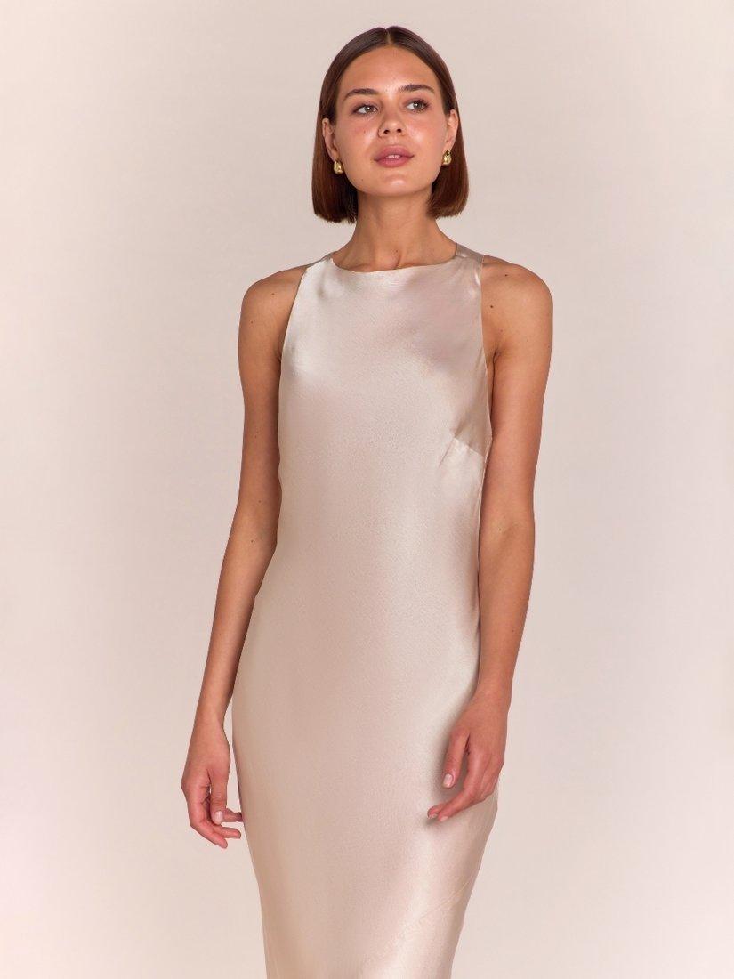 Product image 4 of 6, which shows Rewritten Paris Cross Back Satin Dress, Champagne, 8