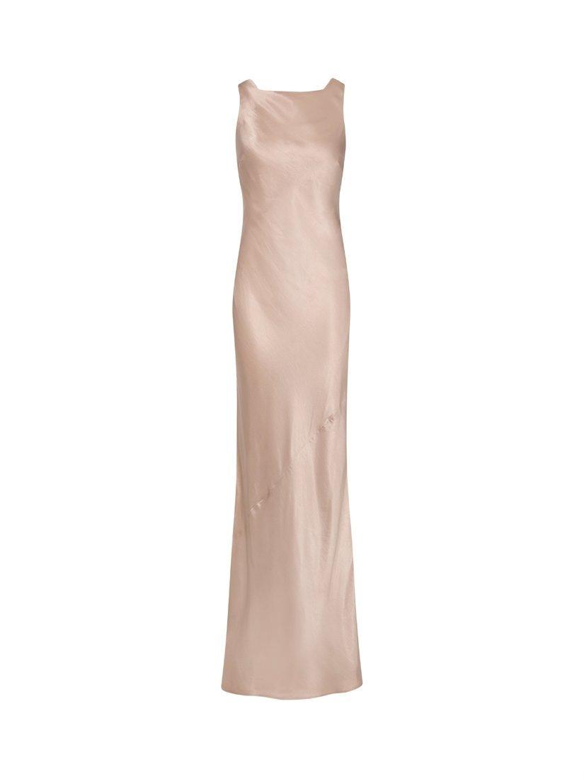Product image 5 of 6, which shows Rewritten Paris Cross Back Satin Dress, Champagne, 8