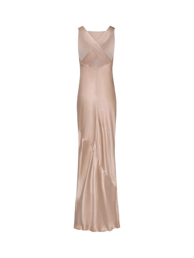 Product image 6 of 6, which shows Rewritten Paris Cross Back Satin Dress, Champagne, 8