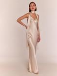 Rewritten Pollenca Satin Cowl Neck Bias Cut Bridesmaids Dress