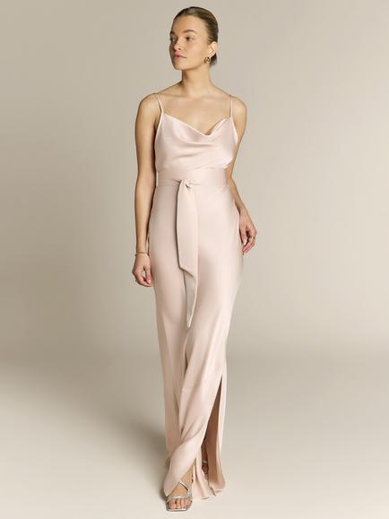 Rewritten Pollenca Cowl Neck Satin Maxi Dress - view 2, Champagne