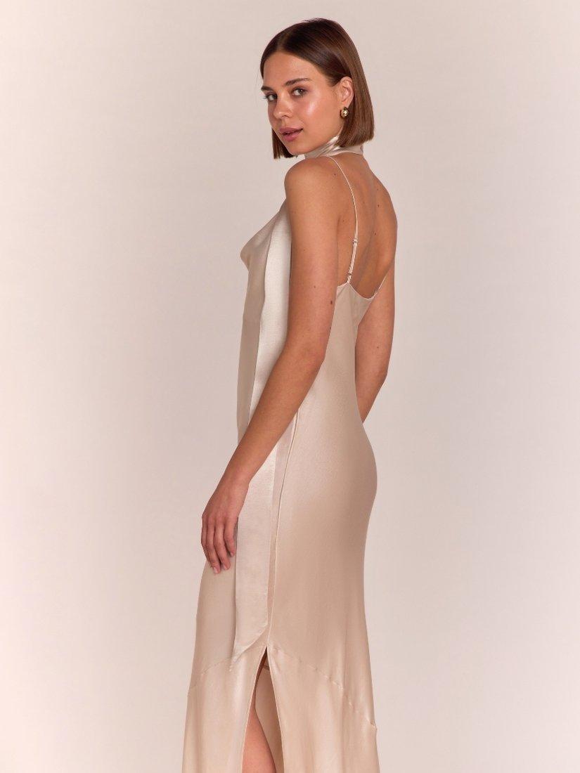Product image 4 of 5, which shows Rewritten Pollenca Satin Cowl Neck Bias Cut Bridesmaids Dress, Champagne, 8