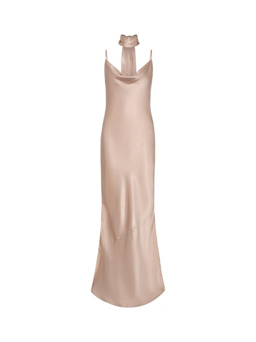 Product image 5 of 5, which shows Rewritten Pollenca Satin Cowl Neck Bias Cut Bridesmaids Dress, Champagne, 8