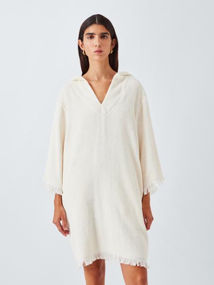 John Lewis Towelling Poncho Beach Shirt, Cream, Cream