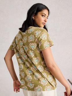 White Stuff Abbie Paisley Floral T-Shirt, Khaki/Multi - view 2, Khaki/Multi