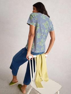 White Stuff Abbie Flower Stripe T-Shirt, Blue/Multi - view 2, Blue/Multi