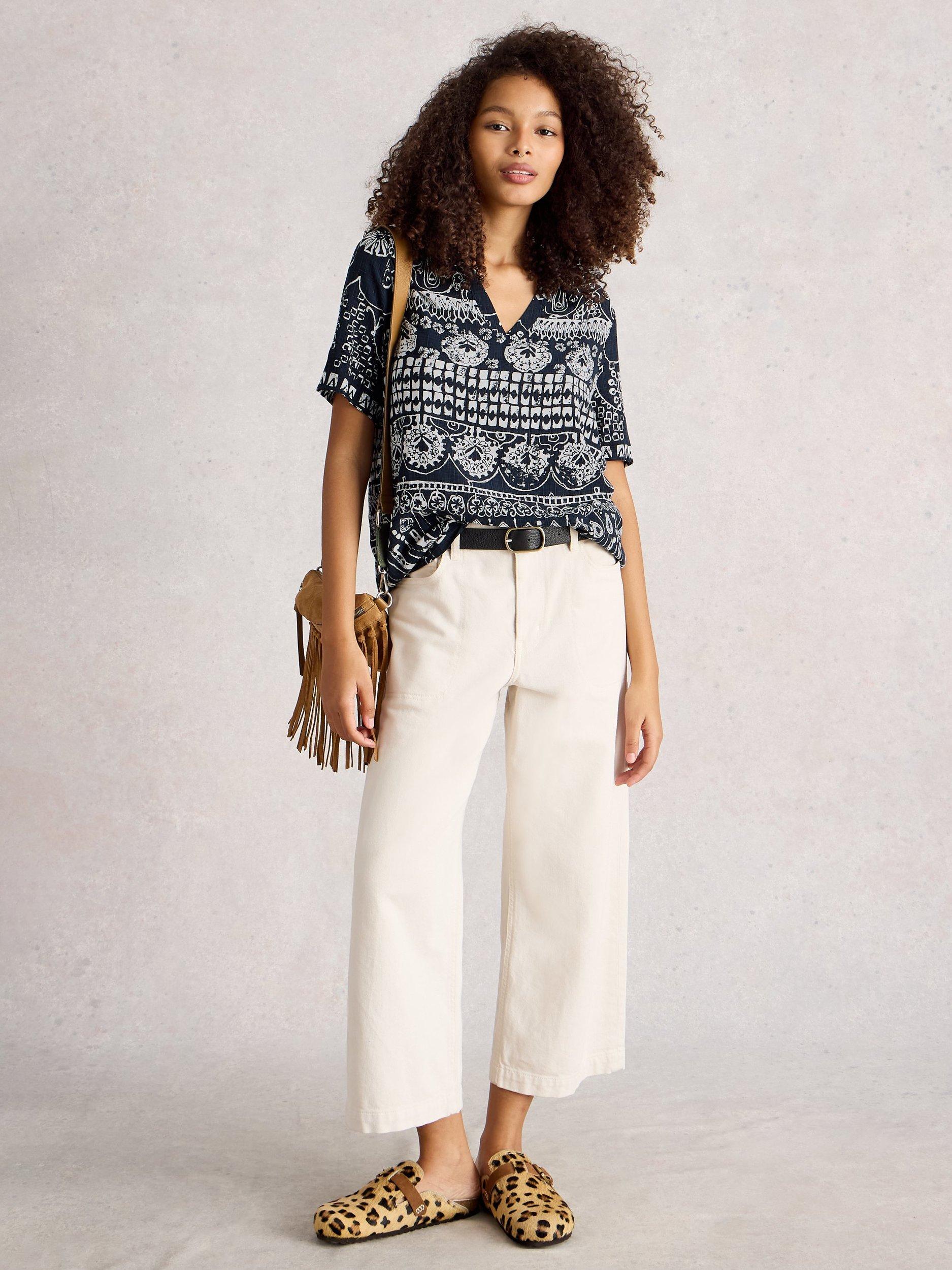 Product image 1 of 6, which shows White Stuff Elisa Abstract Top, Navy, 8