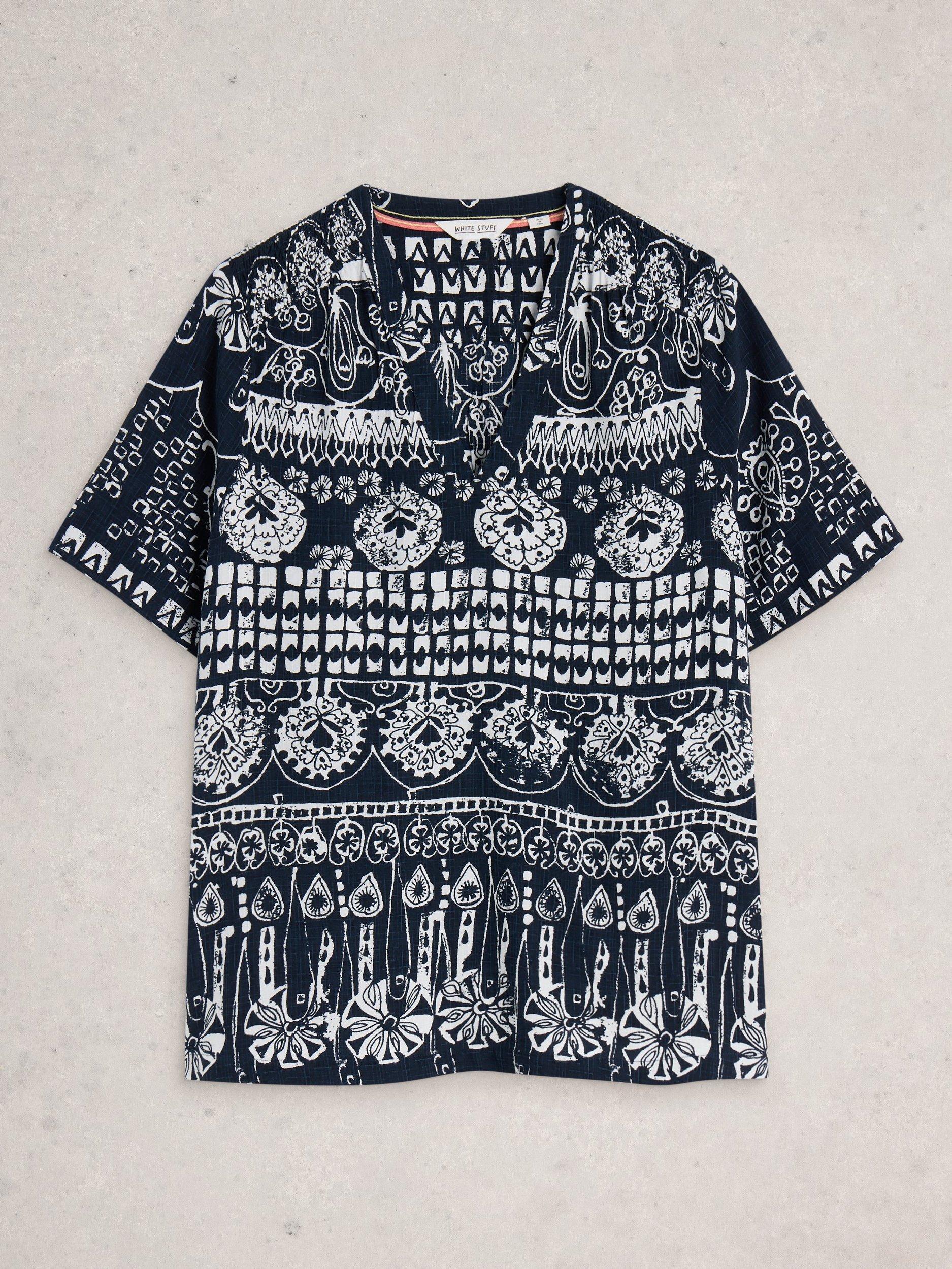 Product image 5 of 6, which shows White Stuff Elisa Abstract Top, Navy, 8