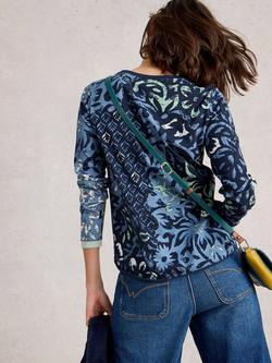 White Stuff Clara Organic Cotton Abstract Print Long Sleeve Crew Neck T-Shirt - view 2, Blue/Multi