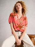White Stuff Elisa Palm Print T-Shirt, Pink/Multi
